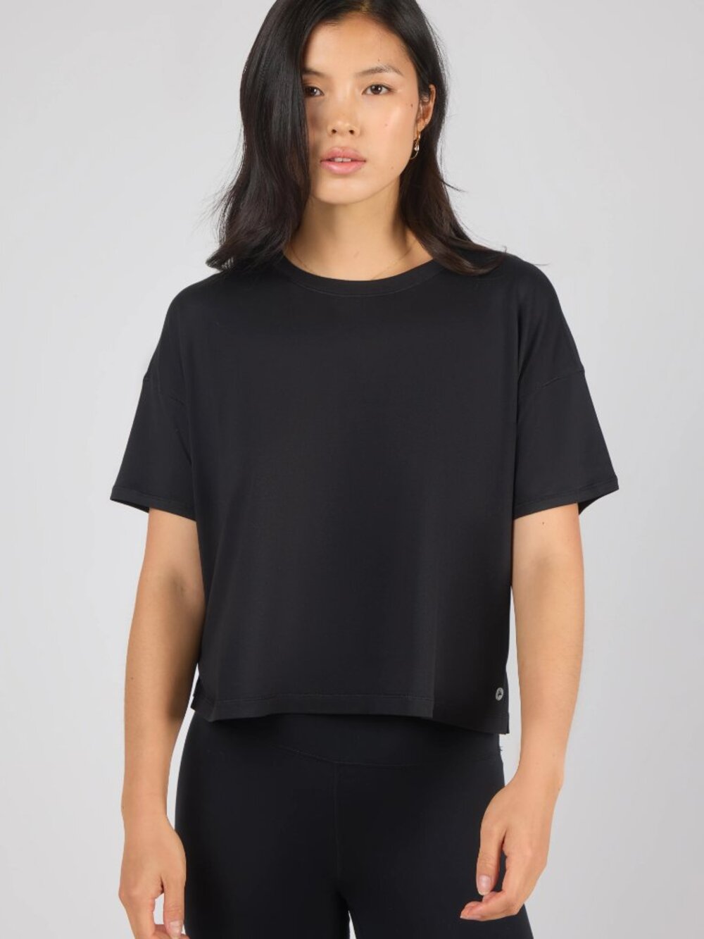90 Degree by Reflex Black Boxy T-Shirt Womens Large Short Sleeve Workout Tee